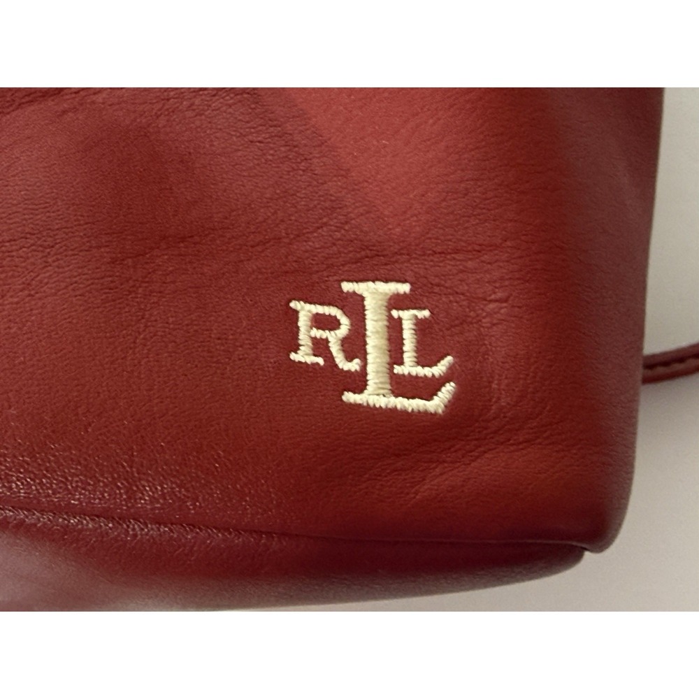 Lauren Ralph Lauren Red Backpack Shoulder Soft Leather Bag Pockets Adjustable - Picture 8 of 12